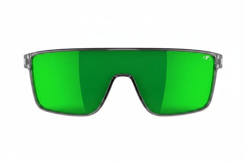 Green lens sunglasses with a clear frame