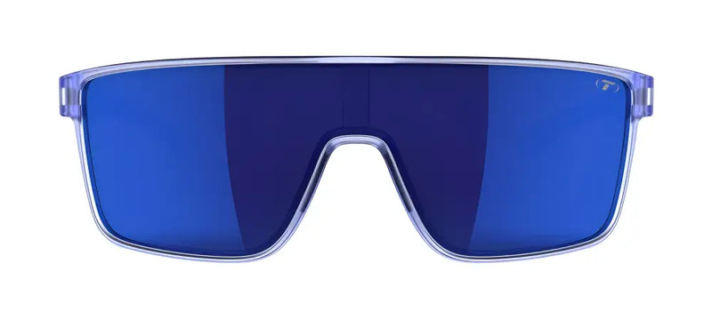 Blue sunglasses with a clear frame