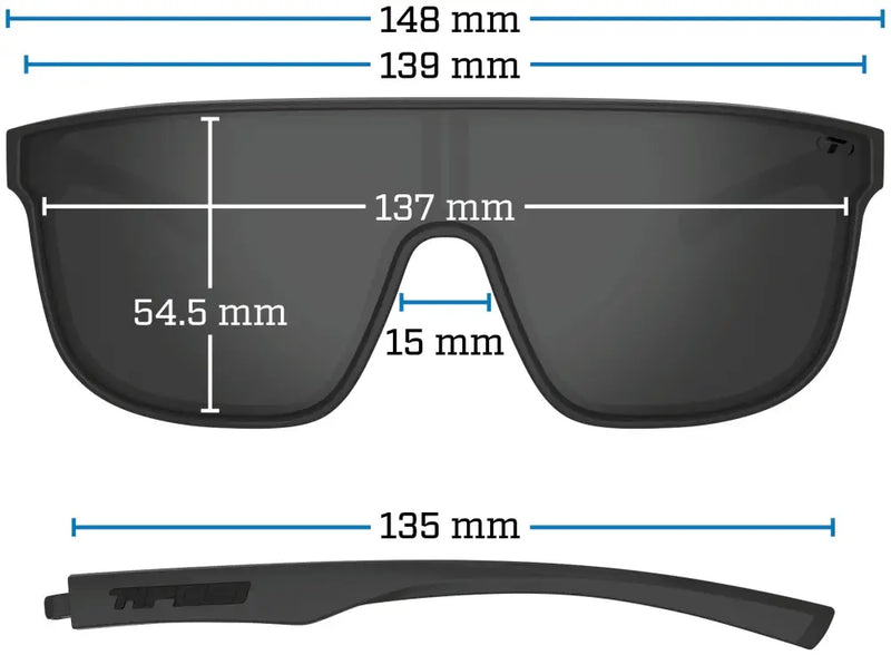 Technical drawing of sunglasses with dimensions: 148mm, 139mm, 137mm, 54.5mm, 15mm, 135mm