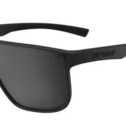 Black sunglasses with a single dark lens and black frames
