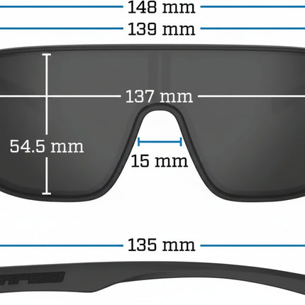 Technical drawing of sunglasses with measurements: 148mm, 139mm, 137mm, 54.5mm, 15mm, 54mm, 135mm