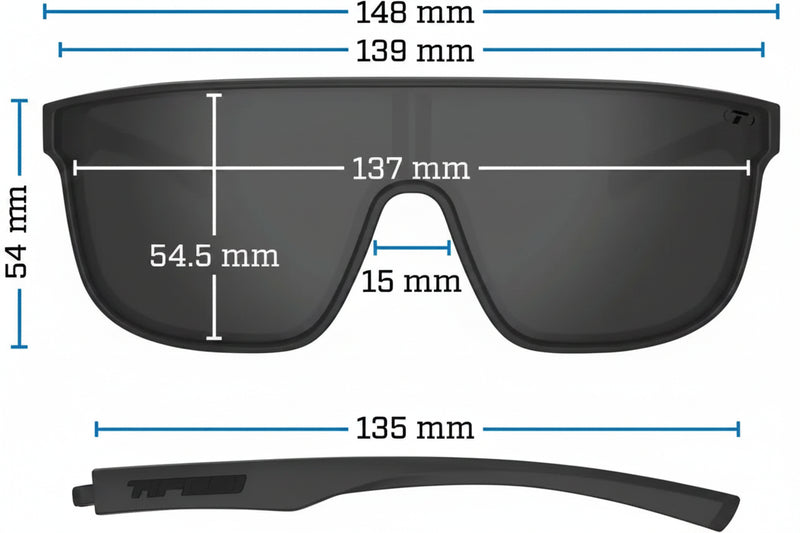 Technical drawing of sunglasses with measurements: 148mm, 139mm, 137mm, 54.5mm, 15mm, 54mm, 135mm