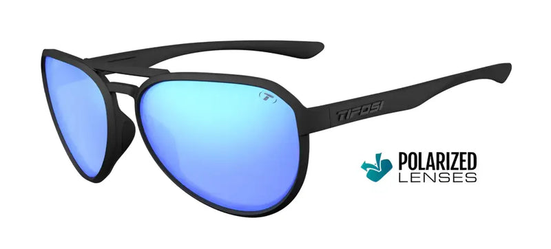Black sunglasses with blue polarized lenses