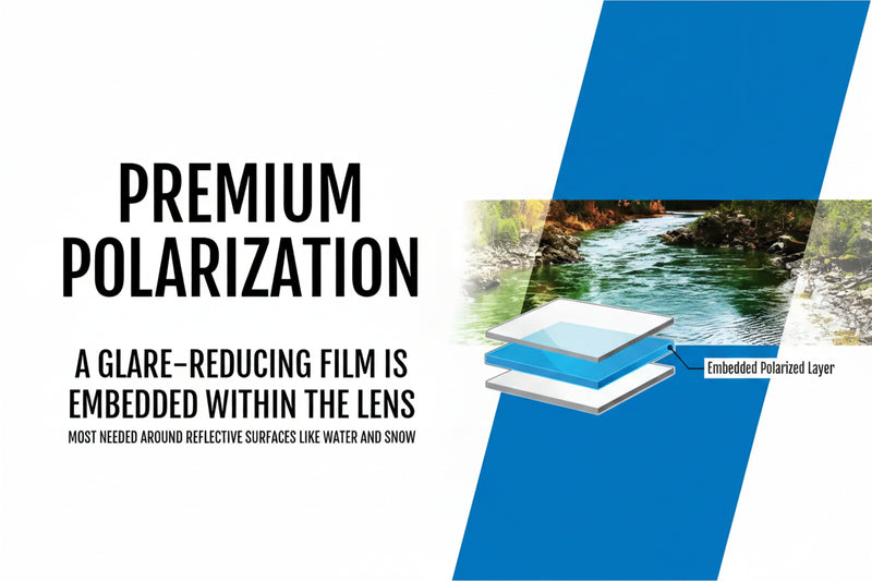 Premium Polarization graphic with lens layers and a river scene