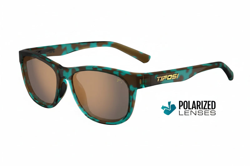 Tifosi Swank XL sunglasses with teal and brown frames and brown polarized lenses