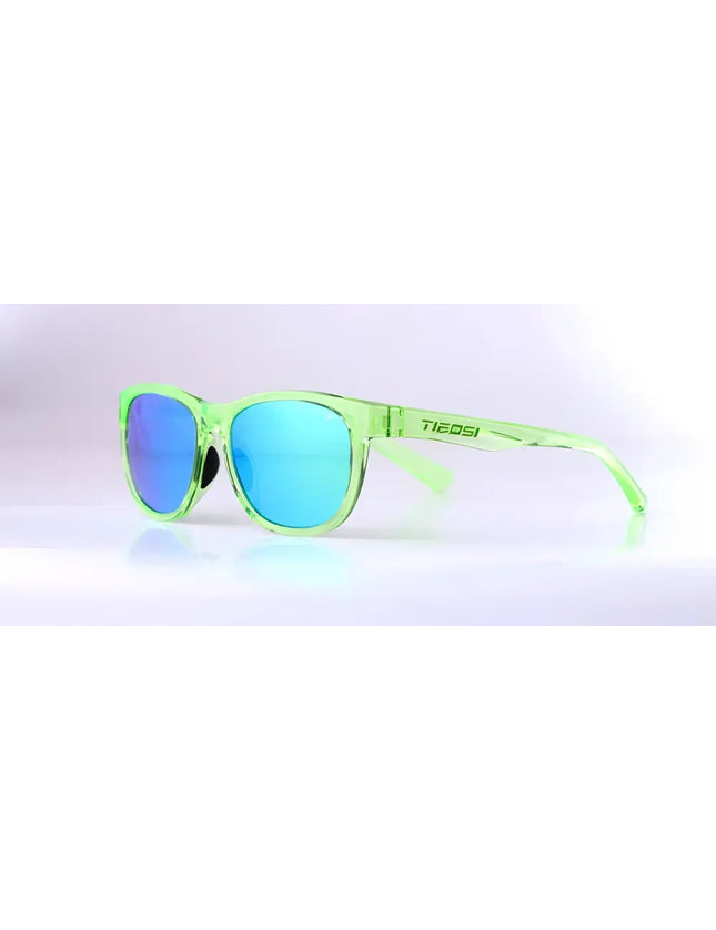 Tiedosi sunglasses with translucent green frames and blue mirrored lenses