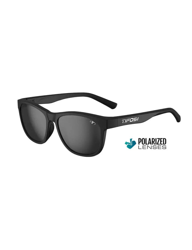 Black sunglasses with dark lenses and Tifosi logo on the side