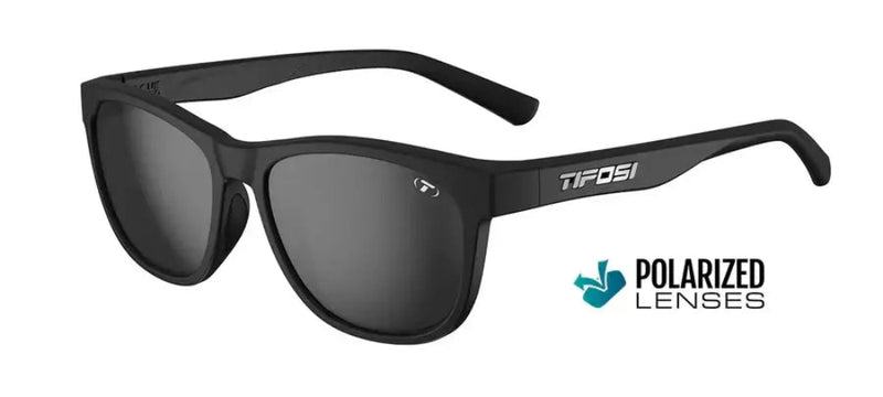 Black sunglasses with dark lenses and Tifosi logo on the side