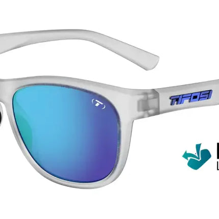 White frame sunglasses with blue polarized lenses