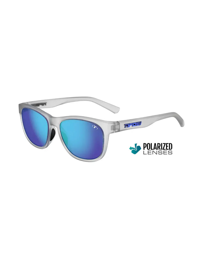 White frame sunglasses with blue polarized lenses