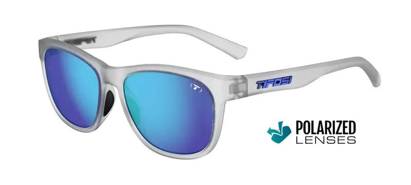 White frame sunglasses with blue polarized lenses