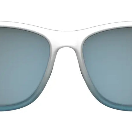 White frame sunglasses with blue gradient lenses
