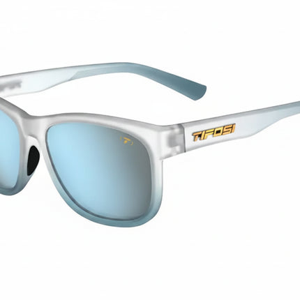 Tifosi Swank XL sunglasses with a clear frame and blue lenses