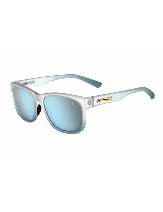 Tifosi Swank XL sunglasses with a clear frame and blue lenses