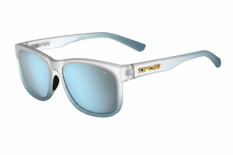 Tifosi Swank XL sunglasses with a clear frame and blue lenses
