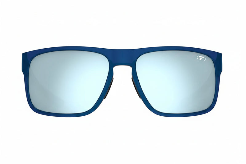Blue sunglasses with reflective lenses