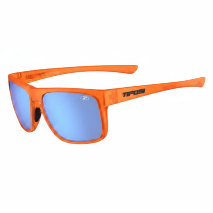 Orange sunglasses with blue mirrored lenses
