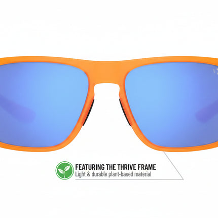 Orange sunglasses with blue lenses