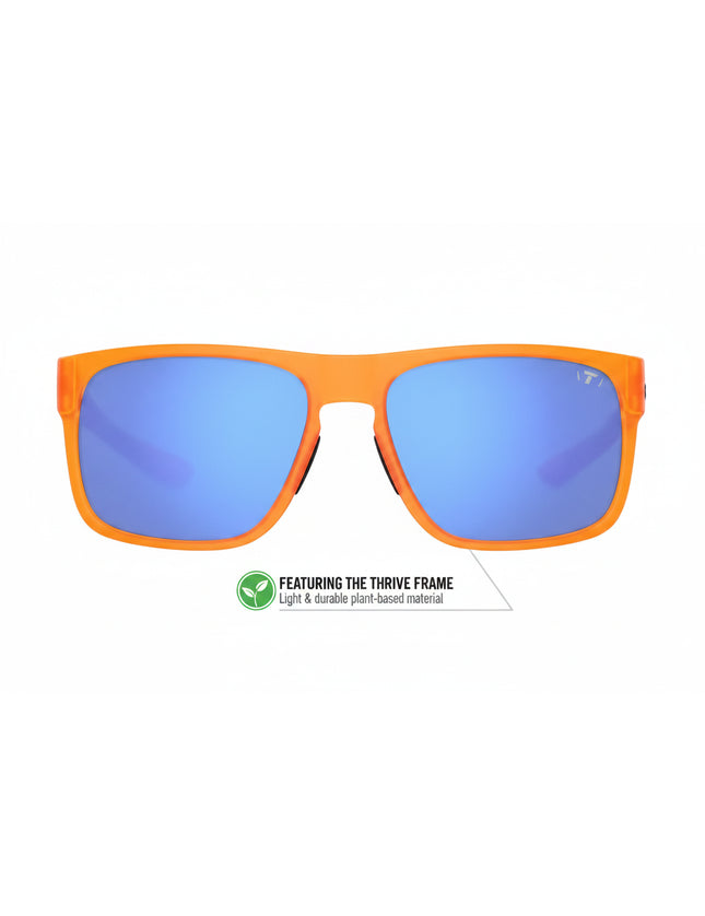Orange sunglasses with blue lenses