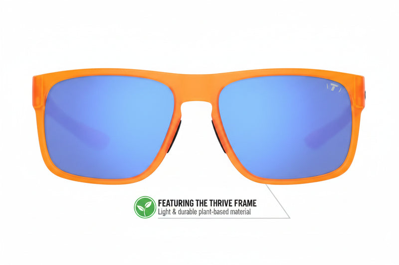 Orange sunglasses with blue lenses