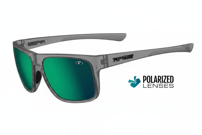 Tifosi Swank XL sunglasses in crystal smoke with polarized green lenses