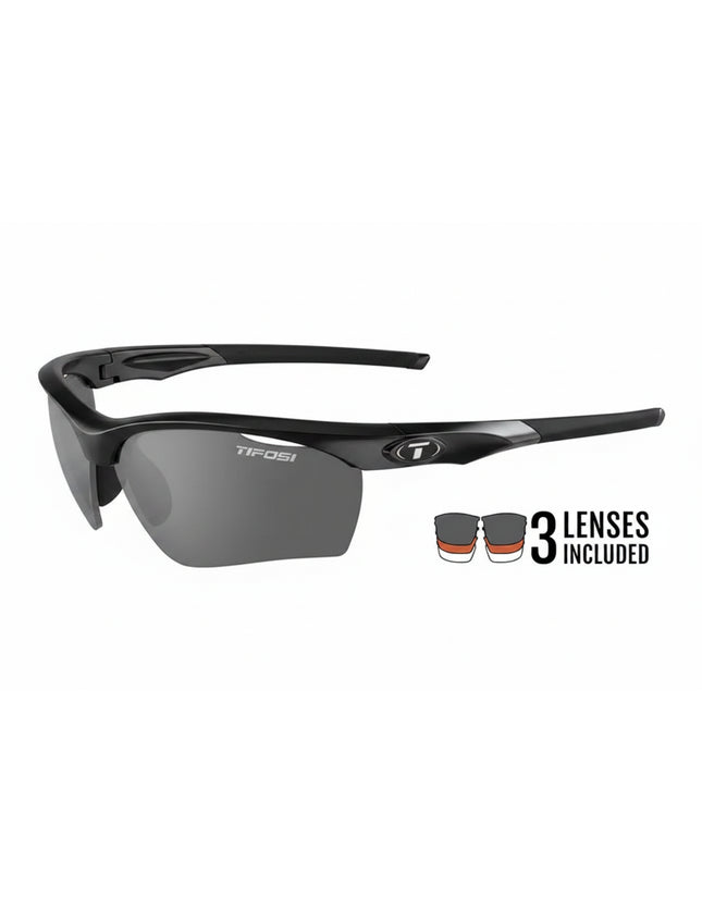 Tifosi black sunglasses with dark lenses and 3 additional lenses included