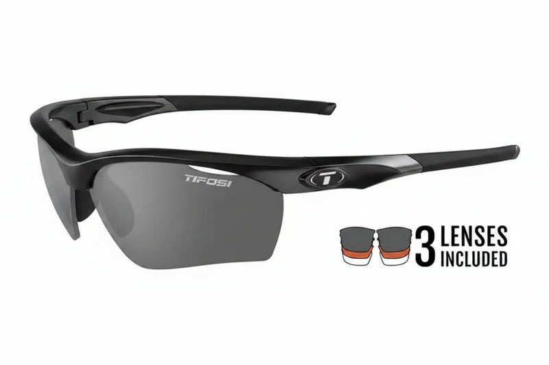Tifosi black sunglasses with dark lenses and 3 additional lenses included