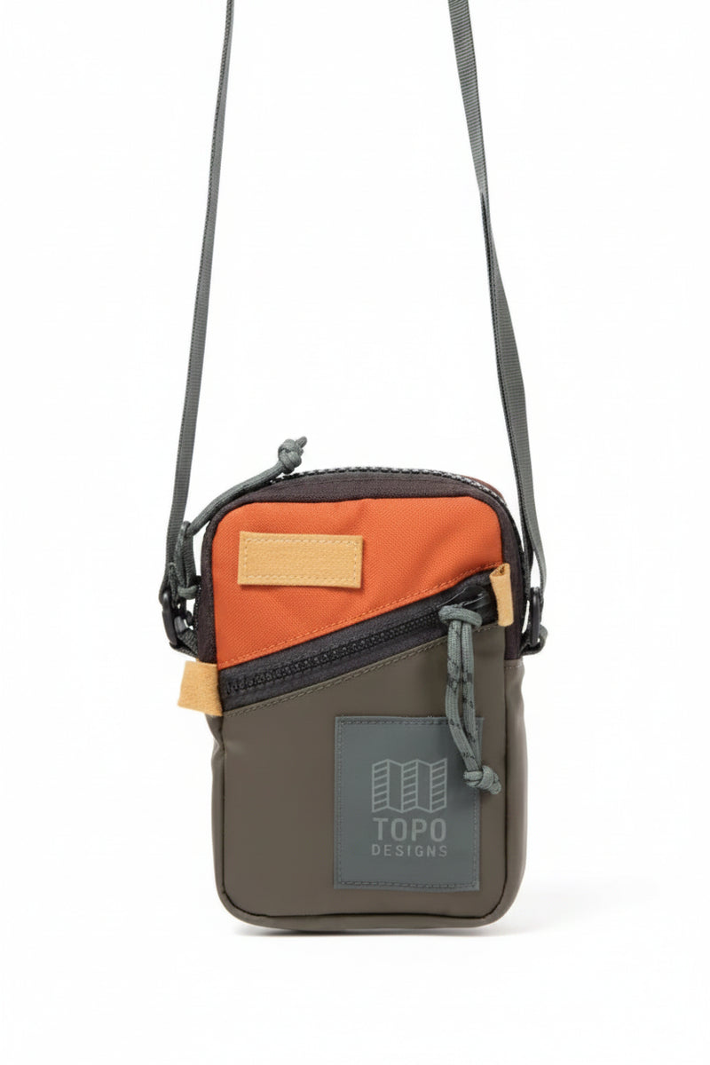 Topo Designs mini shoulder bag in olive green and orange