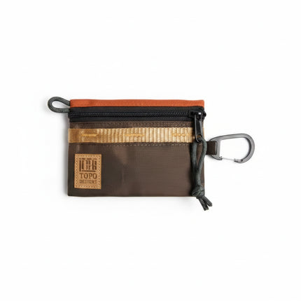Brown and orange pouch with a carabiner clip