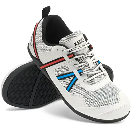 White Xero Shoes with red and blue accents