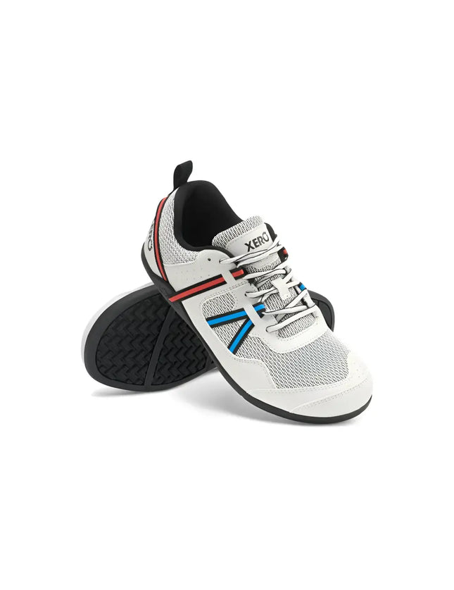 White Xero Shoes with red and blue accents