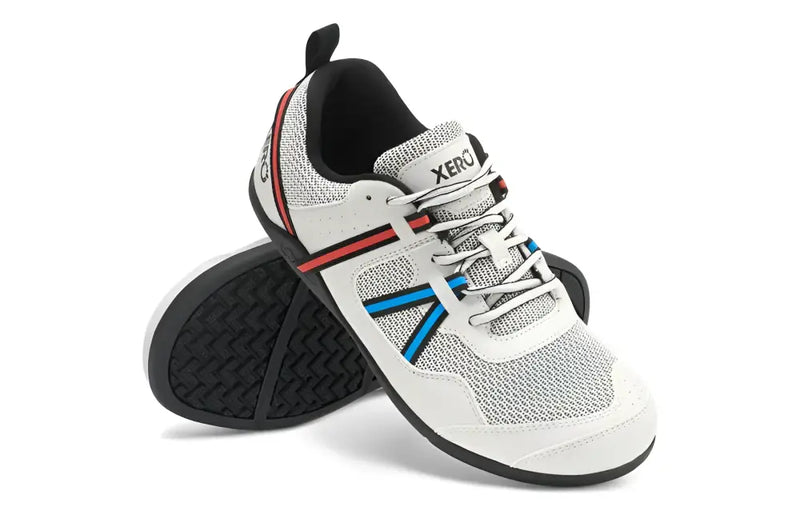 White Xero Shoes with red and blue accents