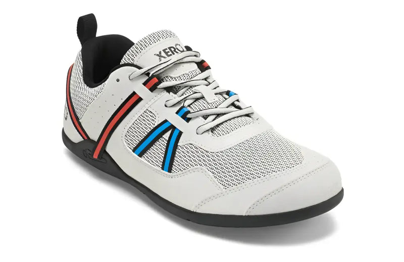 White Xero Shoes HFS II with red and blue stripes on the side