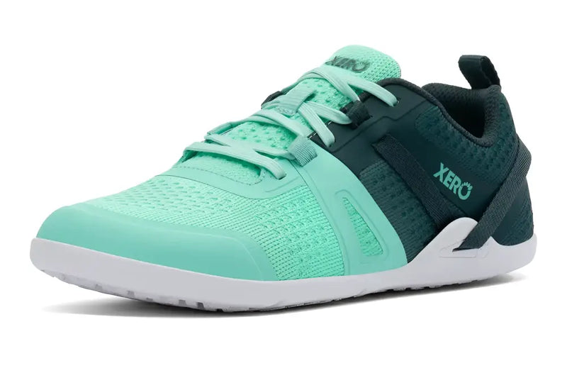 Xero Shoes Prio Suede in mint green and dark green with white soles